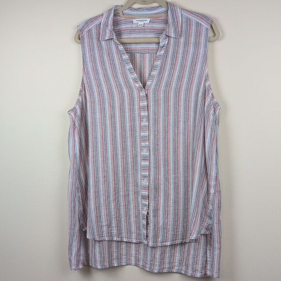 Beachlunchlounge Mixed Stripes Sleeveless Button-Up High Low Hem Top Size XL - Picture 1 of 9